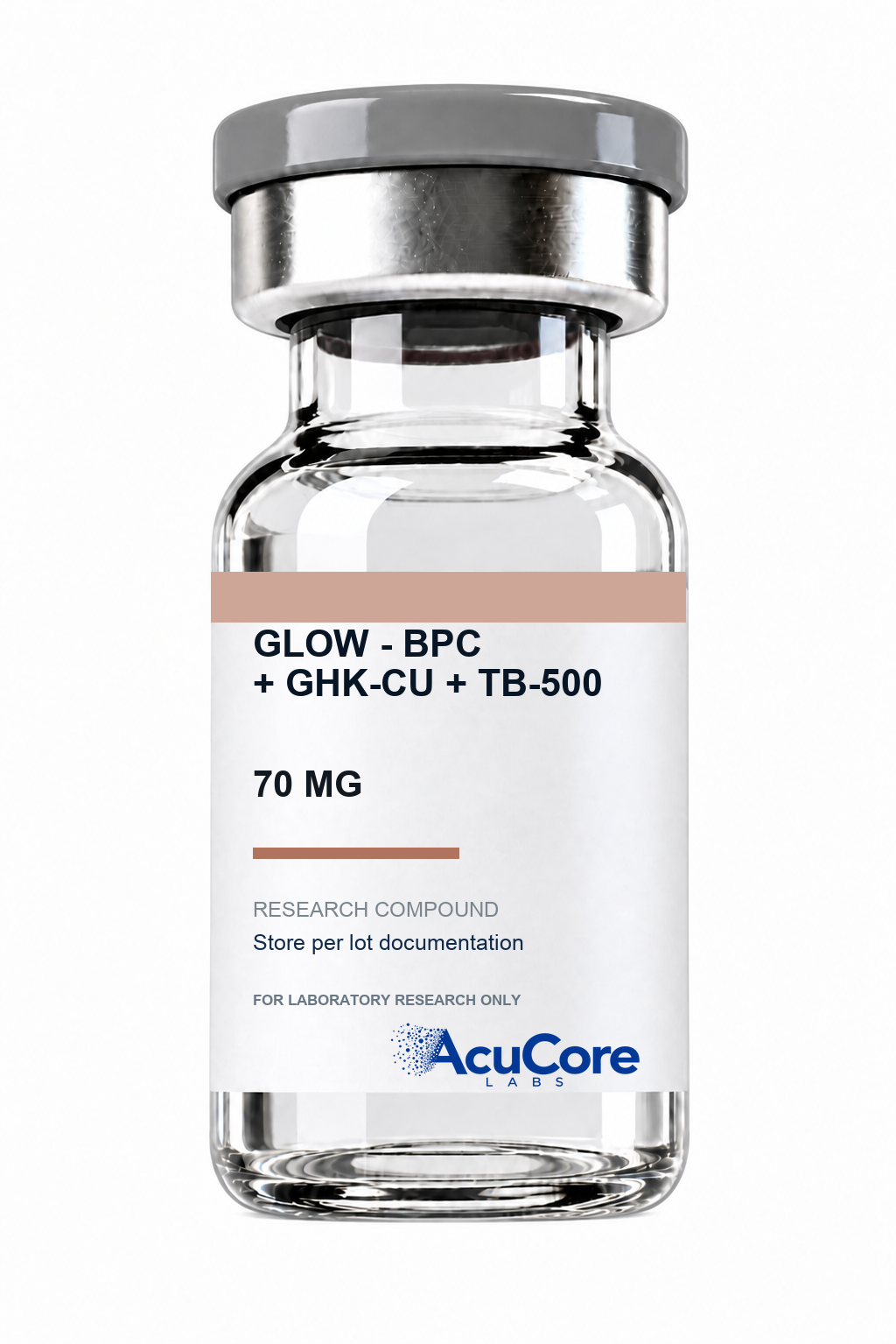 AcuCore Labs GLOW — BPC + GHK-Cu + TB-500 70 MG research product vial